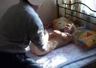 Brother playfully ends up licking his sister's pussy